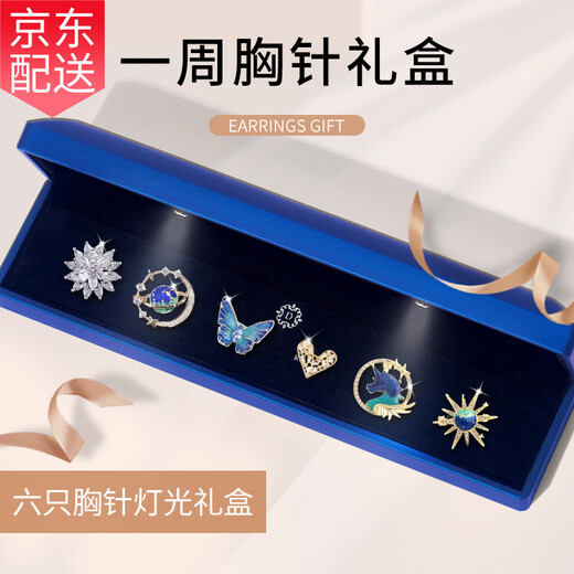 Ancient brooch, high-end women's exquisite niche corsage gift box, anti-exposure pin, scarf button, suit, suit coat accessories, T594 fantasy brooch 6-piece set, lighting gift box