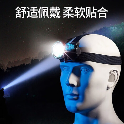 Nuzheng LED-Scheinwerfer Strong Light Rehoargable Super Bright Night Fishing Lampe Kopf montiert Taschenlampe Langstrecken 1000 Meter Minenlampe ohne Induktion 9900W Akkulaufzeit 100 Stunden Single Lithium Batterie