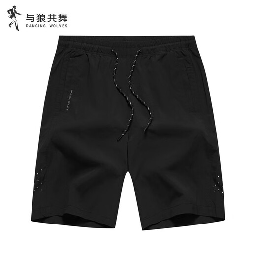 Dances with Wolves, quick-drying, fashionable and versatile, breathable, stretchy and comfortable, men's casual elastic shorts 001 black 52/L