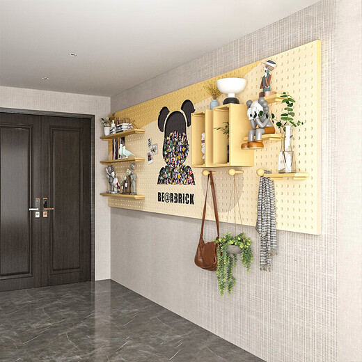 Chuangjingyi selected entrance hole board creative solid wood hole board storage rack home blocking entrance entrance violent bear wall hanging board 100*100 (log color)