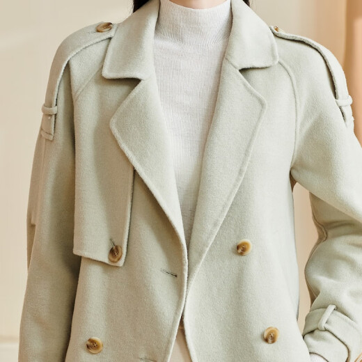 Misshine 2024 Nuevo abrigo de lana de temperamento retro de invierno lana de doble cara lana de lana de lana Mujeres 1381 mulan verde / mancha recta s