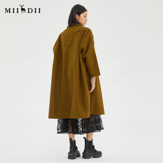 谜底2022冬季新品复古优雅长款宽松羊毛呢大衣外套女229MD6195 灰绿 M