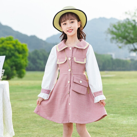 Zemeiyi children's clothing girls dress 2021 spring new children's dress skirt little girl fashion princess dress tutu skirt performance dress pink 140 (recommended height 126-135cm)