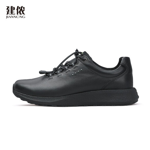 Jiannong Chunqiu Men's Calf leather comfortable, non-slip, light flip, quick putting on and off sports business leather shoes X880 Black 43
