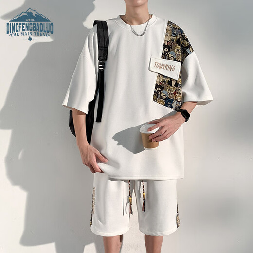 
Dingfengbaoluo casual suit summer shorts shorts thin loose breathable sports men's suit TZ054 white 2XL