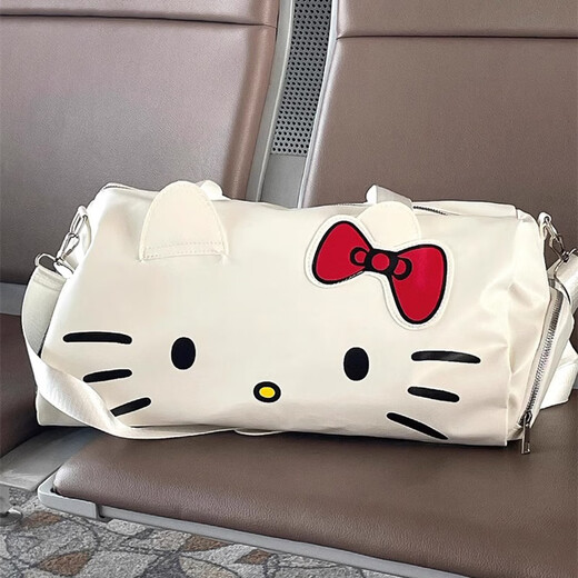 韫舜可爱卡通Kitty女包大包单肩蝴蝶结手提便携旅行包 Kitty卡通旅行包【白色】 30L宽40*高28*厚15cm