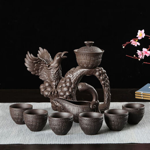 Jingdezhen purple sand stone grinding semi-automatic Kung Fu tea set lazy anti-scalding retro creative time to run ceramic graphite purple sand to success semi-automatic
