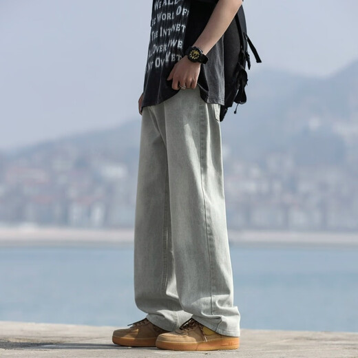Poum Jeans Herum Herbst Lose gerade Washhosen Männer Hongkong Style Wide-Leg Sports Work Hosen 718-K823 Black 3xl (Empfohlen 175-190jin [Jin gleich 0,5 kg])