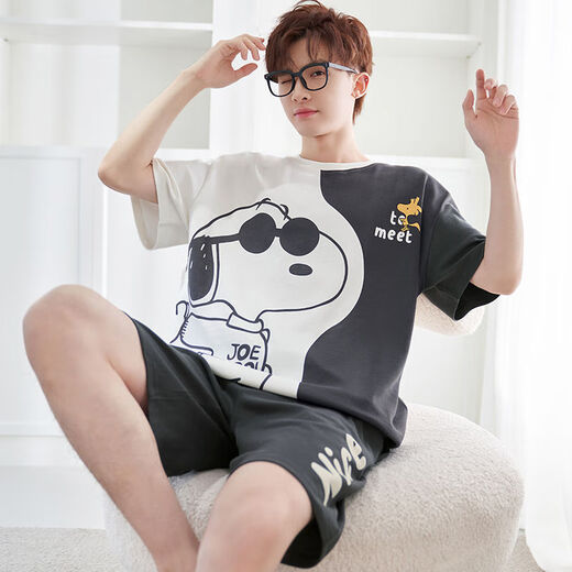 颂玫芬新款睡衣男夏季短袖青年卡通蜡笔小新男士家居服套装夏天 1478毛绒熊 L 小(95-110斤)