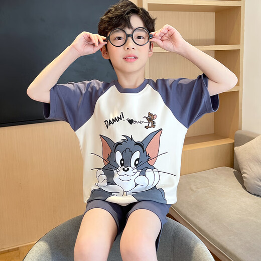 浪莎儿童睡衣男童夏季短袖薄款纯棉家居服男孩小中童夏天学生卡通套装 LTN653 165 建议160-165CM/95-115斤