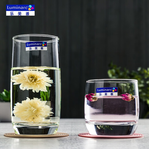Lemeiya French bow and arrow household glass heat-resistant transparent water cup brew tea cup drinking water cup entertaining green tea cup milk cup high-end 6 packs (290ML) + tray-13790