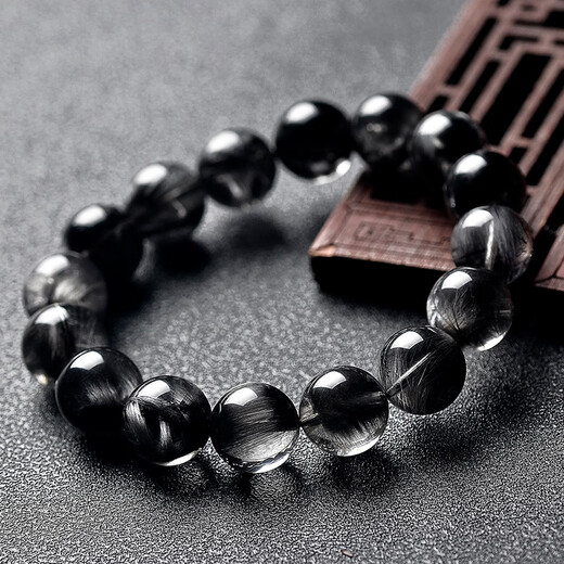 Eternal symbol light luxury brand collection grade natural black silver titanium crystal bracelet for men and women single circle black hair crystal cat eye high-end crystal bracelet, body protection and evil spirit 7mm - collection grade natural Brazilian black