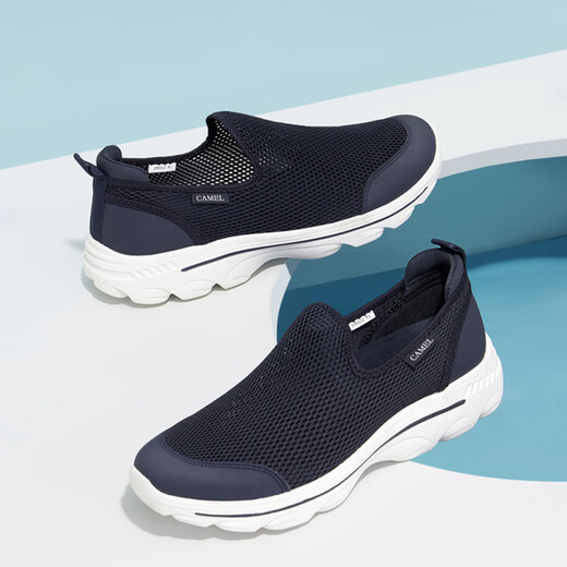 Chameaux (chameau) Chaussures pour hommes Chaussures en mailles d'été respirant des chaussures de lazier à un pied à pied pour hommes minces de papa d'âge moyen chaussures de marche bleu foncé 43