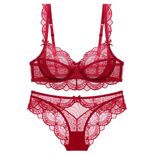 
VRSZEE light luxury brand underwear for women thin style gathering bra set small breasts and sexy lace underwear seductive bikini burgundy 80B