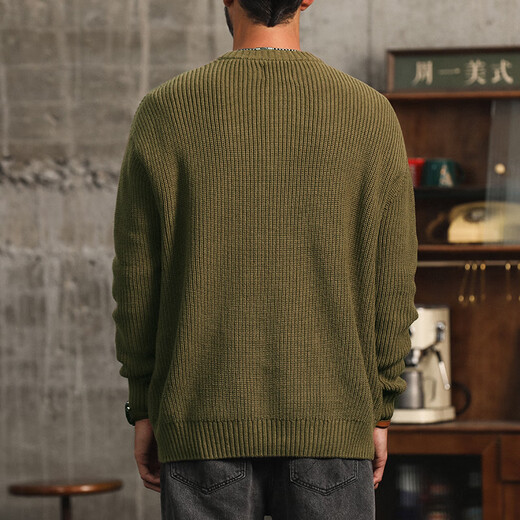 Hou Teng American Henry Collar Sweater Men's Autumn and Winter 2025 New Trendy Brand Casual Sweater Men's Wool Clothing Men's Wear Tuhao Green 2XL (160-180Jin Jin is equal to 0.5 kg)