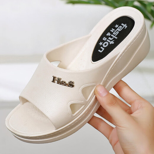 ZUYLFYP女士高跟拖鞋夏季外穿厚底时尚家居防滑软底坡跟防水鞋2023新款 米白色 795 38 码【适合36的脚】