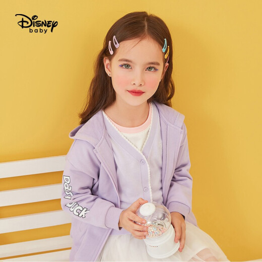 Disney Disney Children's Clothing Children's Girls Knitted Loose Cotton Hooded Jacket Cartoon Cute Zipper Shirt Off Shoulder Long Clothes 2021 Spring DB111IE02 Candy Purple 130