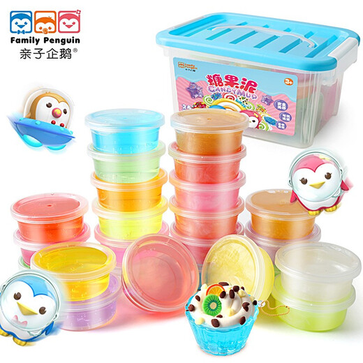 [70% neu] Eltern-Kind-Penguin 24-Farben Kristall Schlammspeicherbox Set Kinderhandgemachte Material Werkzeuge Plastikine Farbe Schlammschleim Raum transparenter Süßigkeiten-Gelee-Ton-DIY-Spielsachen