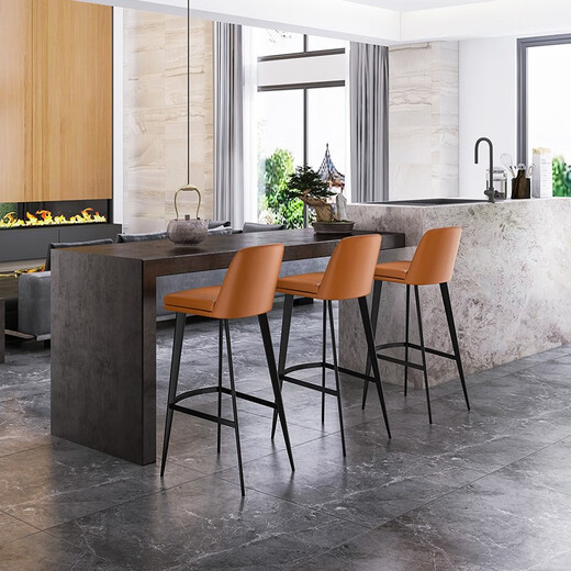 Hedon [Italian top layer cowhide] genuine leather bar chair bar stool light luxury household soft backrest bar stool high chair 7170 [Italian top layer cowhide] Warm gray/sitting height 62