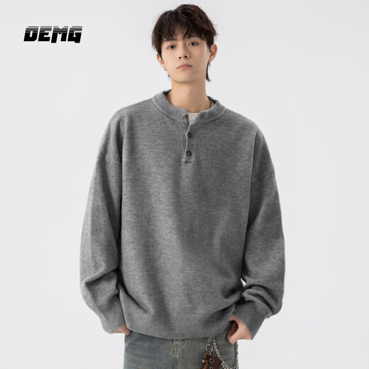 OEMG sweater Henry collar sweater men's autumn and winter trendy brand lazy style high-end top pullover warm jacket dark gray M recommended 90-100Jin Jin equals 0.5 kg