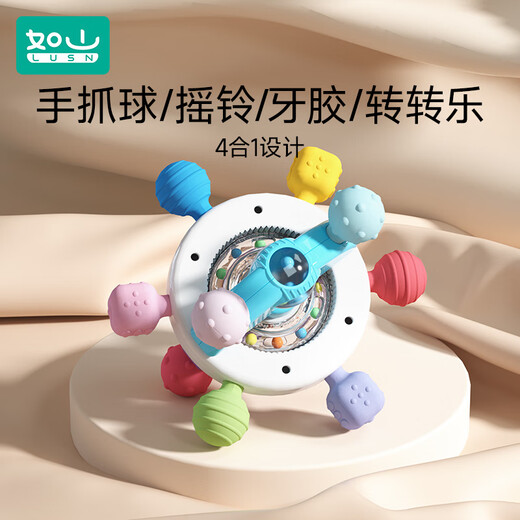 Rushan Manhattan hand ball baby toy silicone chewable teether for babies 3 to 6 months old to hold molars Manhattan Atomic Rotating Ball PRO-Blue and White