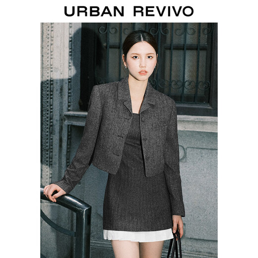 UR new autumn and winter women's gray high-intelligence buckle short suit jacket UYU140037 floral gray XS