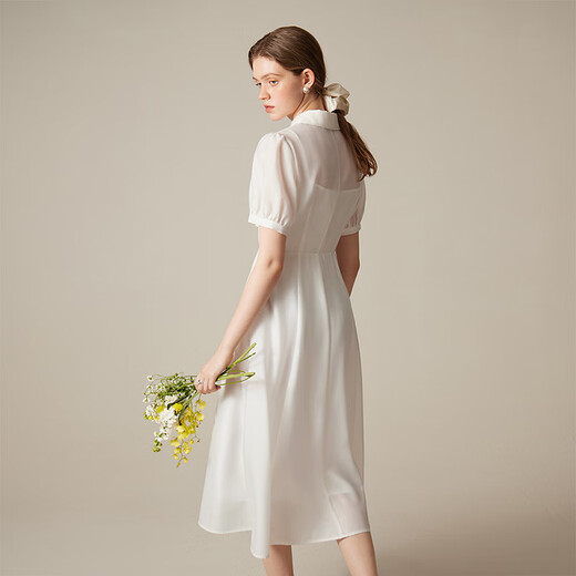 Fan Silan French age-reducing first love white skirt for women in summer 2024 new style collar dress 24FS12056 white S