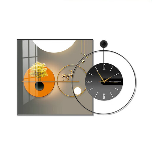 Wen Shiou Restaurant Decorative Paintings, Clocks, Hanging Paintings, Dining Room, Dining Table Background Wall Paintings, Living Room Murals (KZB5095)136618 Bright Future 80*80 Paintings + 60m Wall Clock Oil Canvas Picture Black Frame