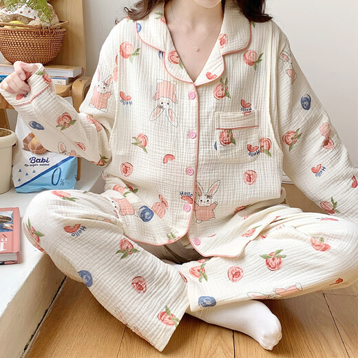 欣情美（Xinqingmei）月子服春秋产后纯棉纱布孕妇睡衣怀孕吸汗产妇哺乳衣4月5夏季薄款 纯棉纱布月子服A1098 M