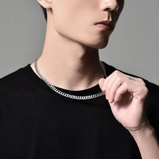 QUAMER Old Phoenix Store's pure silver men's necklace horsewhip chain trendy brand domineering faucet chain silver solid boyfriend, about 15 grams, 3.5 mm thick, 45 cm long