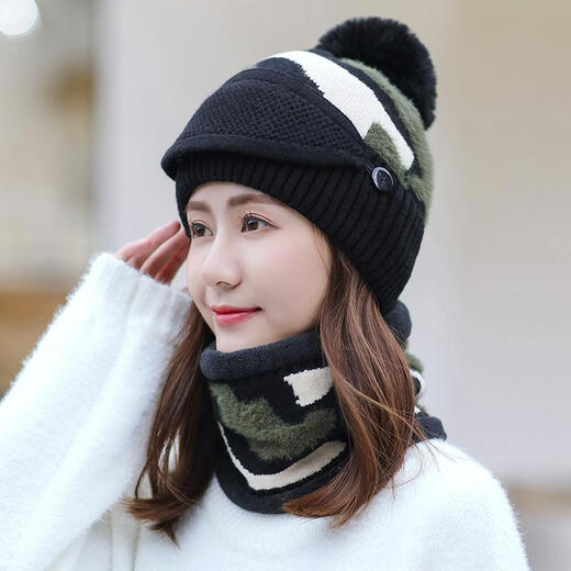 Karond Neues Produkt ältere Hüte für Frauen Herbst und Winter für Frauen Herbst und Winter koreanischer Stil Trendy plus Samt warme dreiteilige Set modische und vielseitige Winter-Ohrschutz-Strickhüte, braune, warme Drei-teilige Set [Hut ++ Schal]