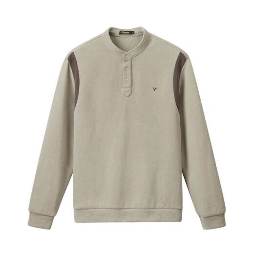 Qian Zhihe Men's Henry Collar Sweatshirt 2024 Autumn and Winter New Raglan Sleeve Contrast Color Pullover Jacket Casual Bottoming Shirt Men's Trend 01C Khaki M