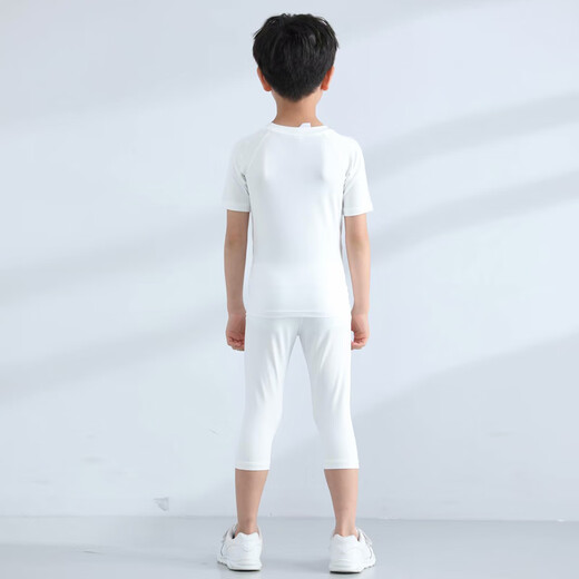 
Children's sports suit men's tights suit short sleeves inner wear basketball training suit fitness running base graded pants boys football uniform 825+826 white S size