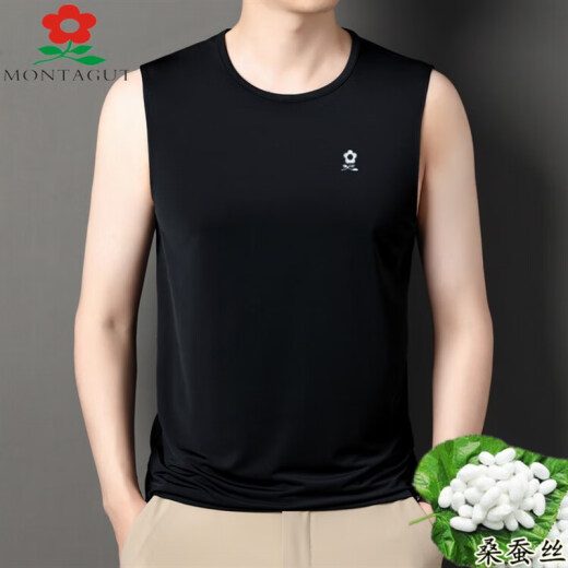 梦特娇夏季无痕桑.蚕.丝背心男士潮流休闲马甲无袖坎肩休闲背心夏季薄款 圆领蓝色 L (170) （120-135斤）