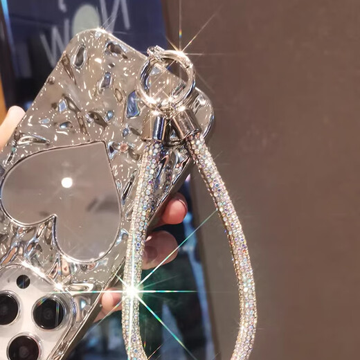 Dipur luxury diamond mobile phone chain high-end mobile phone lanyard wrist anti-lost rope high-end stainless steel clip patch women's silver diamond chain