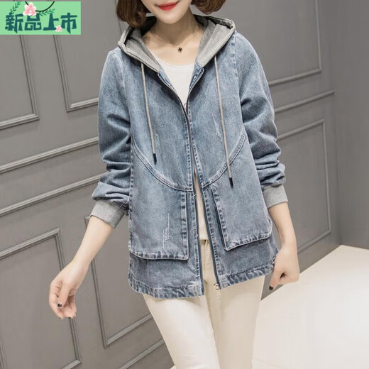 Ai Feilin denim jacket for women short 2025 spring and autumn new Korean loose large size hooded casual baseball uniform top 9885 models L 112-123Jin [Jin equals 0.5 kg]