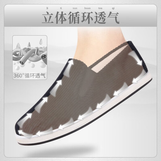 Shiju Spring and Autumn Style Men's Traditional Cloth Shoes Corduroy Breathable Comfortable Thousand-Layer Sole Old Beijing Cloth Shoes Men's Middle-aged and Elderly Dad 11301N52 Black 41