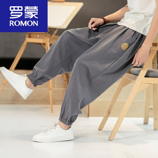 
ROMON (ROMON) bloomers men's cropped pants summer loose embroidered radish sports trousers casual trousers white + gray (two-piece) XL 130-150Jin [Jin equals 0.5 kg]