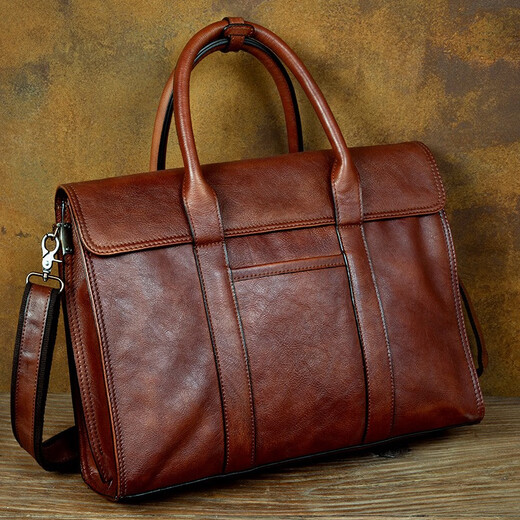 Slow Time Business Genuine Leather Briefcase Trendy Men's Leather Bag Horizontal Shoulder Bag Computer Bag First Layer Cowhide Handbag Document Bag Light Brown Briefcase