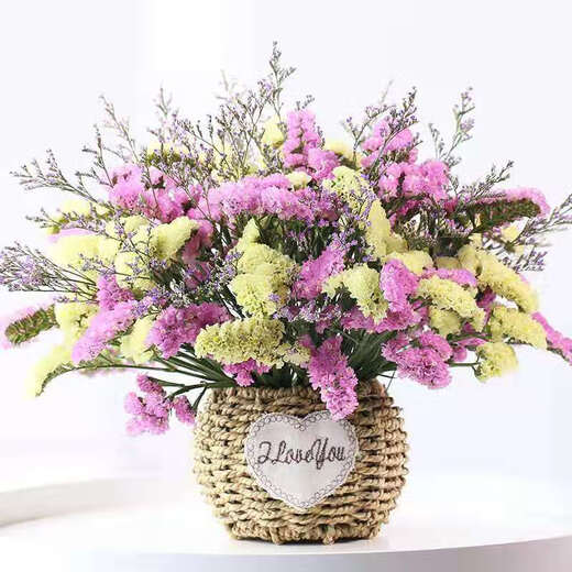 AIMAN Yunnan Flowers Dried Flower Bouquet Forget-Me-Not Lover Grass Combination Starry Gypsophila Living Room Real Flowers Flower Arrangement Home Furnishings Pink + Grass About 30 Pieces Not Included in the Flower Basket