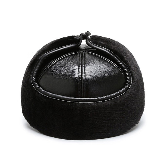 Ruoxi Yuhan elderly hat men's winter velvet warm leather hat for middle-aged and elderly people thickened ear protection outdoor cold-proof casual old hat black one size fits all 58-59 head circumference