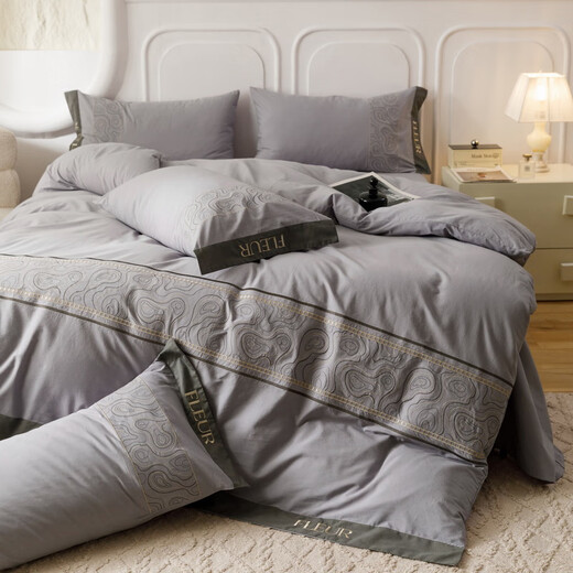 Mercury series high-end Class A pure cotton embroidered quilt cover bed four-piece set 100 pure cotton long-staple cotton quilt cover sheet bed sheet style bedding William-Bentleyland 1.8 sheet style four-piece set-quilt cover 200x230