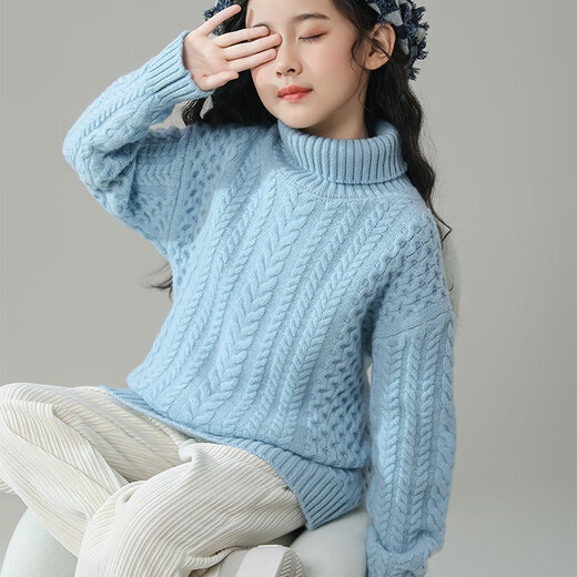 To the riceless [100% wool] Three-strand thickened children's pure wool sweater for boys turtleneck pullover sweater for girls knitted velvet sweater for grey 160CM