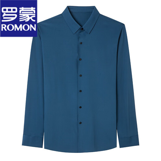 ROMON seamless ice silk shirt men's long-sleeved spring and summer new style drape business casual iron-free middle-aged shirt men FR9927 upper cyan long-sleeved XL 175