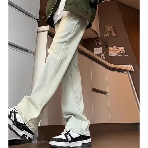 Black Box White American High Street Jeans Herren neuer 2024 Frühlings- und Sommer-Retro-Vibe-Hose Slim Elastic Micro-Flare Straight Hosen Sxnz-719 Yellow XL