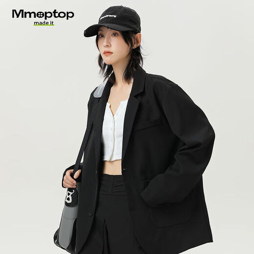 MMOPTOP high-end suit jacket men's autumn and winter solid color loose casual suit for couples 2516 matte black XL