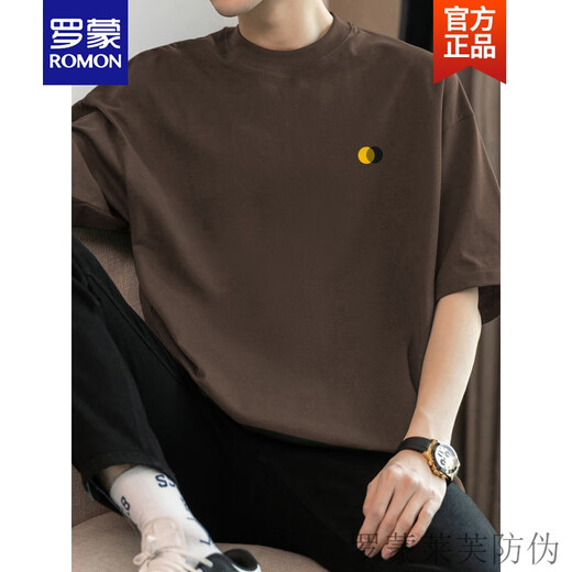 Romon (Romon) 260g schweres, reines Baumwollwäsche-T-Shirt für die kurzärmelige Hals-Hals-Top-T-Shirt von Herren M09-719 Navy Blue L [120-140jin [Jin gleich 0,5 kg]]]