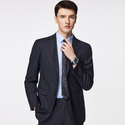 Shanshan Wool Suit Men's Four Seasons Business Casual Flat Lapel Suit Groomsman Best Man Wedding Slim Dress Men's Navy XL 180/96A(50A) 180/86A(34)