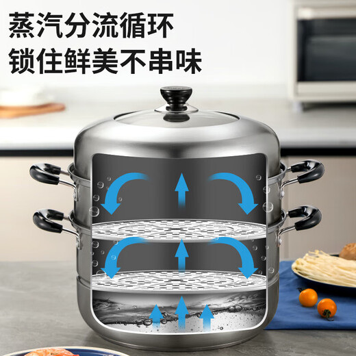 SUPOR steamer 304 stainless steel double-layered bottom household multi-purpose large-capacity steamer gas induction cooker universal SZ30C1