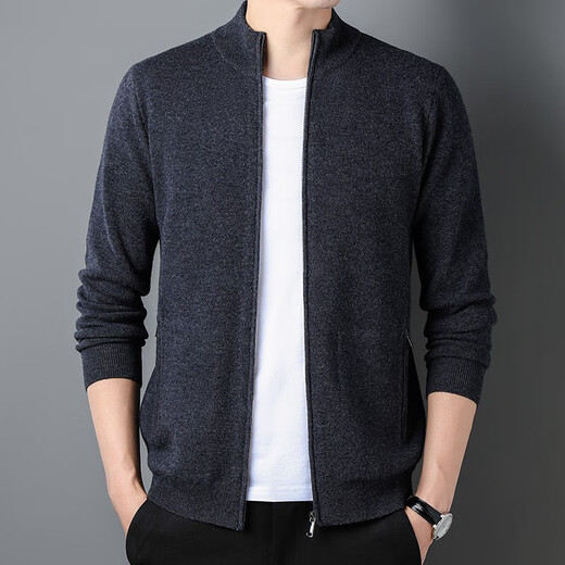 NOSSKISS men's brand pure wool cardigan men's autumn and winter stand-up collar zipper sweater casual knitted jacket black XL 180 suitable for 150-165 Jin Jin equals 0.5 kg